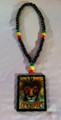 Red, Green & Gold : 36" Bob Marley Splif & Lion Heart Necklace & Wooden Pendant (Extra Super Large Size)