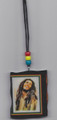 Red, Green & Gold : 36" Bob Marley Smile Necklace & Wooden Pendant (Brown)