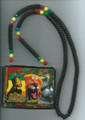 Red, Green & Gold : 30" Selassie Rastafari Necklace & Wooden Pendant (Super Large Size)