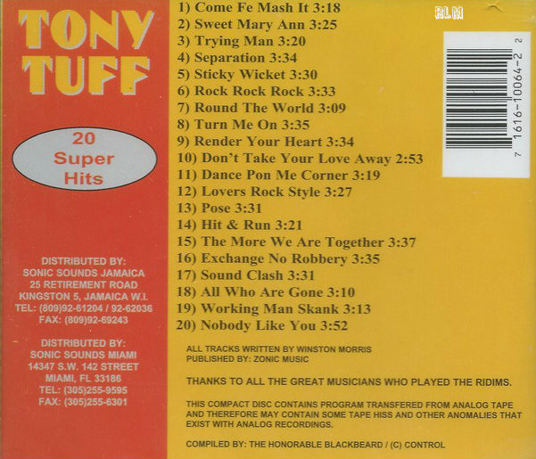 Tony Tuff : 20 Super Hits CD - Reggae Land Muzik Store