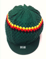 Knitted Tam With Rasta Stripes - Green