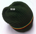 Knitted Beanie With Rasta Stripes - Olive