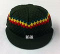 Knitted Tam With Rasta Stripes - Dark Green (Small)