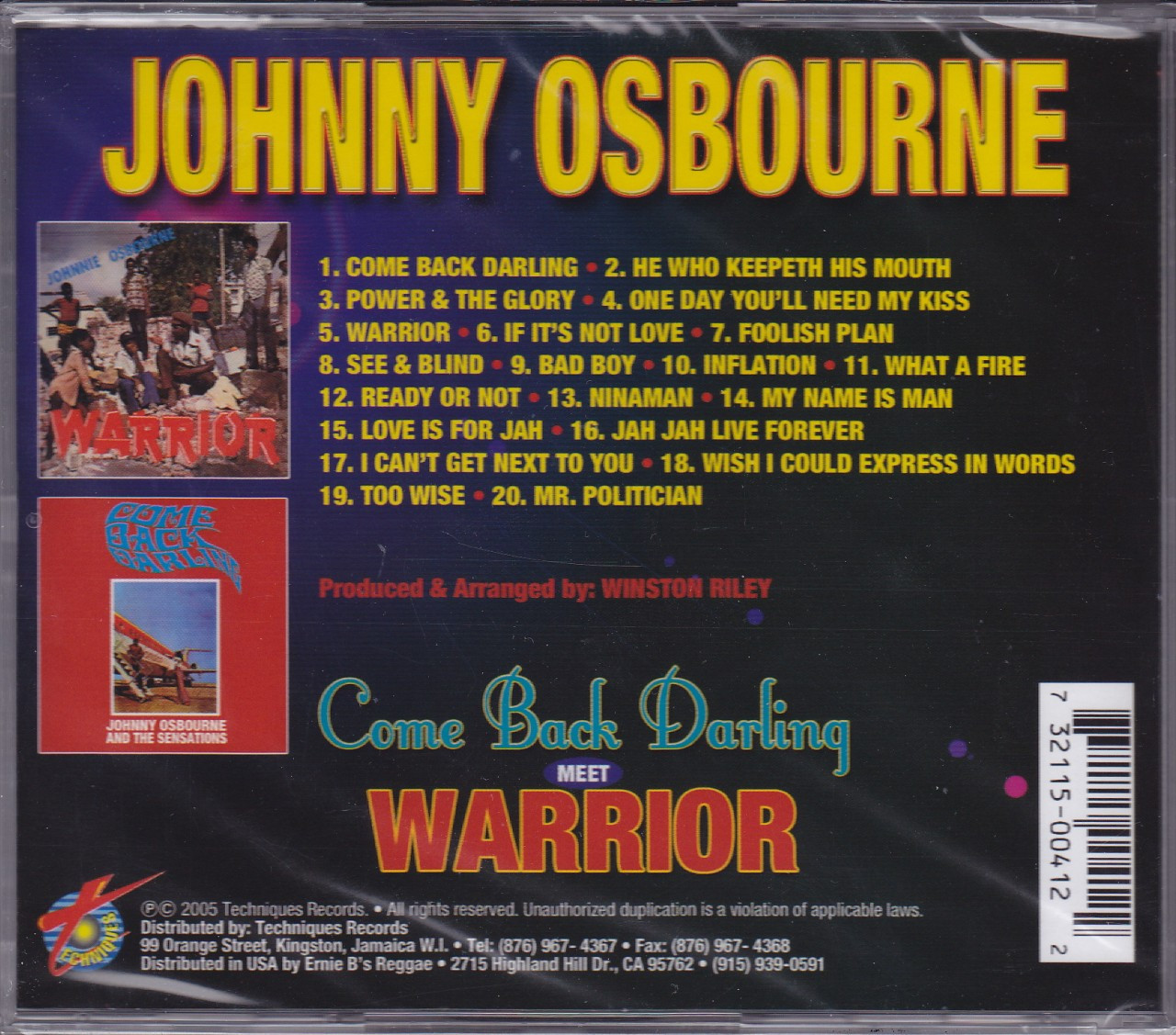 Johnny Osbourne : Come Back Darling Meets Warrior CD - Reggae Land