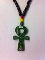 Wooden Beaded Necklace & Wooden : Ankh Cross Pendant (Green)