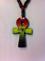 Wooden Beaded Necklace & Wooden : Ankh Cross Pendant (Rasta Colors)