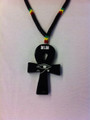 Beaded Necklace & Wooden : Ankh Cross Pendant (Black)