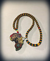 Africa Map - 36" Lion & King Selassie I : Necklace & Wooden Pendant (Large Size Deluxe)
