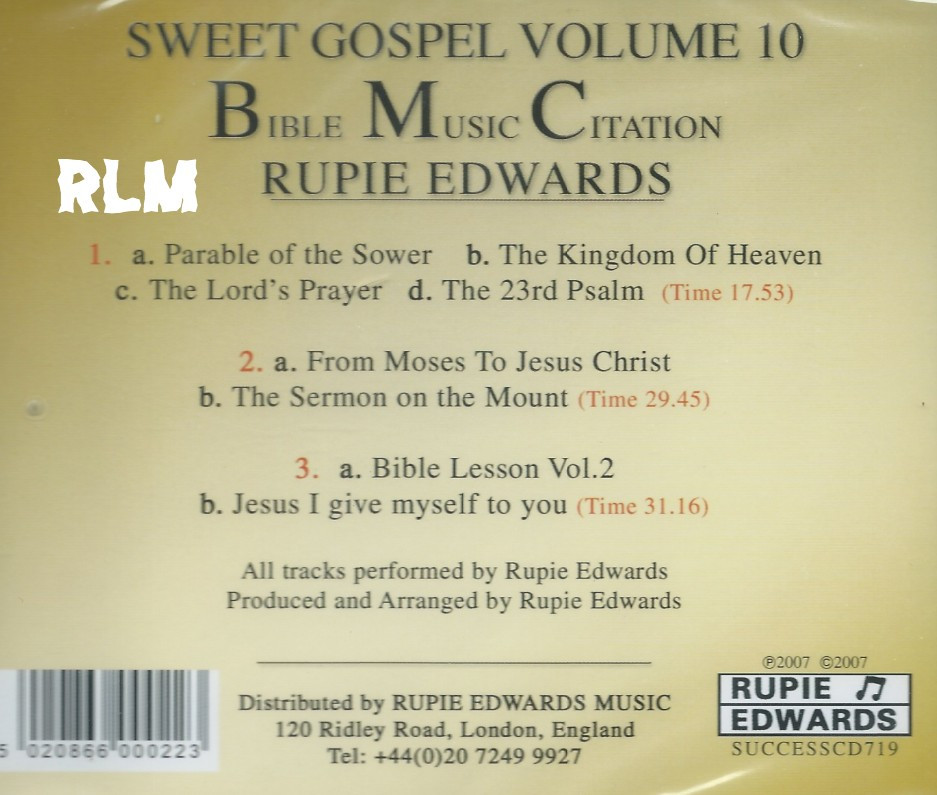 Rupie Edwards Bible Music Citation Sweet Gospel Volume 10 Cd Reggae Land Muzik Store