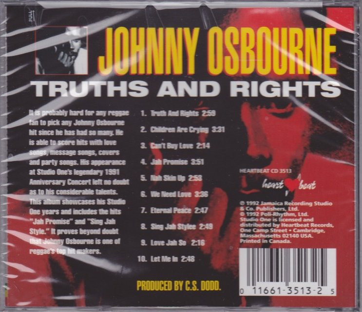 Johnny OsbourneTruths & Rights CD - Reggae Land Muzik Store