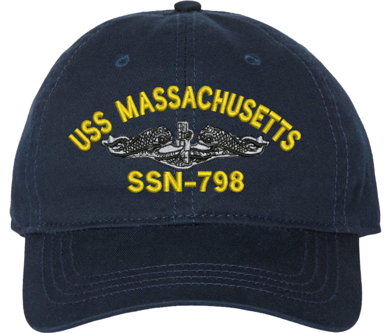 USS Massachusetts SSN-798 with Dolphins Unstructured Dad Cap