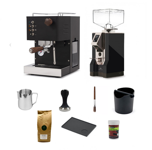 Quick Mill Pippa Black Espresso Machine and Eureka Mignon Specialita Grinder Package