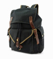 Amik "Tarzana" Medium Canvas Backpack with Leather Straps - Black