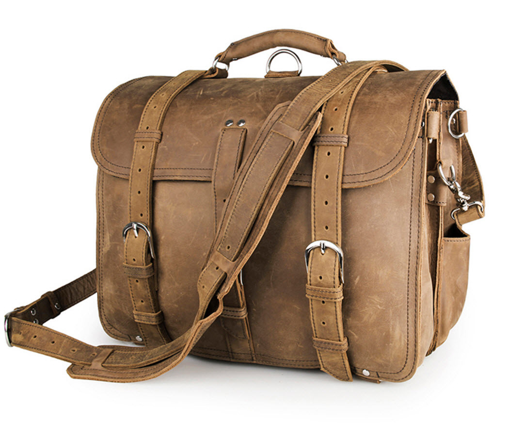 mens tan leather backpack