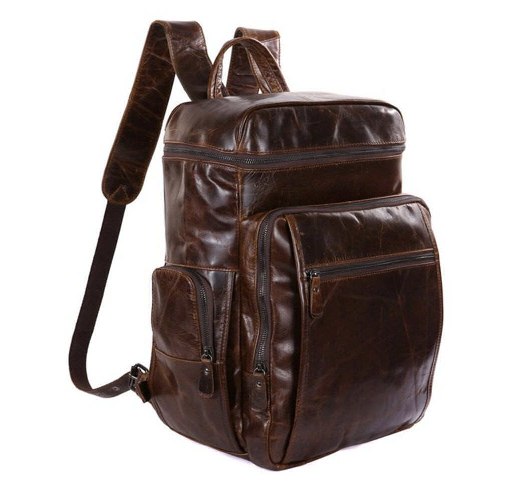 large leather travel backpack