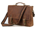 "Hillcrest" Men's Full Grain Distressed Leather Messenger Bag - Medium Brown
