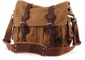 Xtra Large 17" Men's "Colonial" Style Messenger Bag with Leather Straps - Khaki Tan