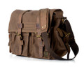 Xtra Large 17" Men's "Colonial" Italian Style Messenger Bag with Leather Straps - Coffee Brown