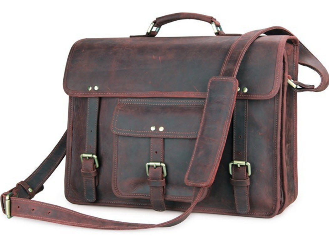 distressed leather briefcase