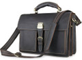 "Galveston 3" Men's Full Grain Leather Laptop & Lockable Travel Bag - Dark Brown