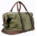 "Cabo" Retro Military Canvas Carryall Tote Bag with Leather Straps - Green