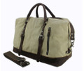 "Cabo" Retro Military Canvas Carryall Tote Bag with Leather Straps - Light Khaki Tan