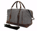 "Cabo" Retro Military Canvas Carryall Tote Bag with Leather Straps - Grey