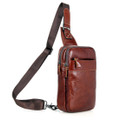 "Europie" Soft Leather Single Shoulder Sling Chest Bag - Rust Brown