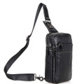 "Europie" Soft Leather Single Shoulder Sling Chest Bag - Black