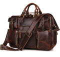 "Connery 2" Men's Smooth Distressed Leather Portfolio Briefcase - Brown