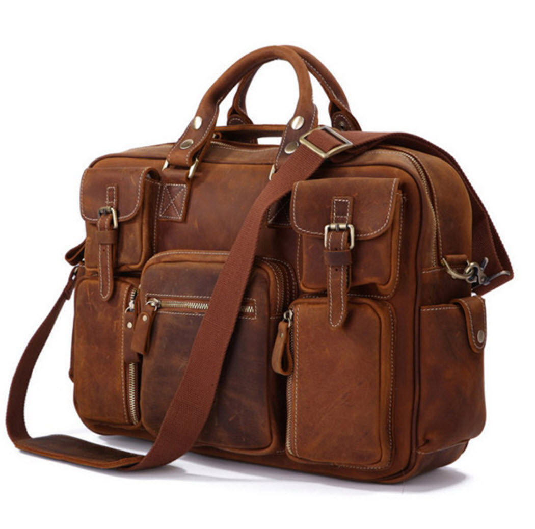 distressed leather briefcase