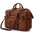 "Calgary 3" Men's Rough Distressed Leather Briefcase - Rust Brown