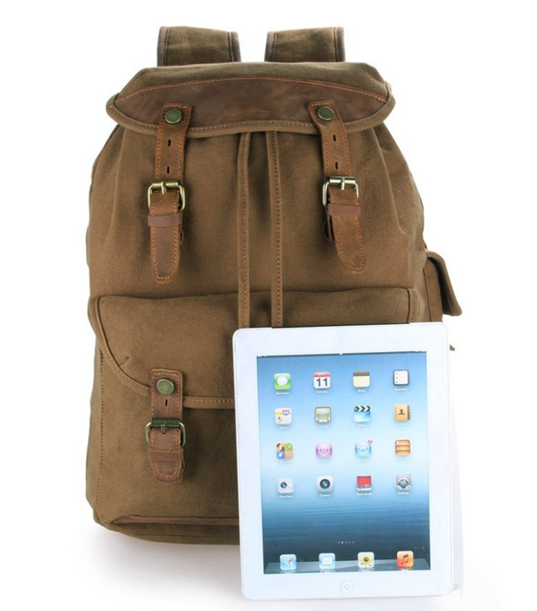 Brown /"Central Park/" Vintage Canvas /& Leather Rugged Day Backpack
