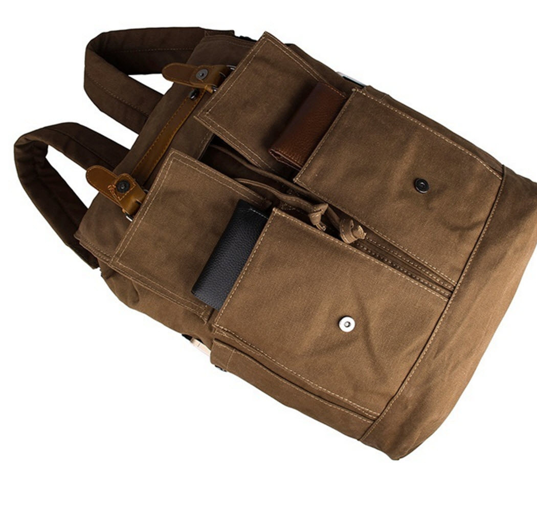 Brown /"Central Park/" Vintage Canvas /& Leather Rugged Day Backpack