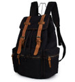 "Costa Azul" Vintage Canvas & Leather Rugged Day Backpack - Black