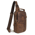 "Cali" Top Grain Leather Single Shoulder Chest Bag - Distressed Brown
