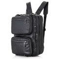 "Rio 3" Men's Soft Vintage Leather Convertible Briefcase & Backpack - Black