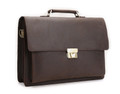 "Essex" Combo Lock Top Grain Leather Soft Briefcase Bag - Deep Brown