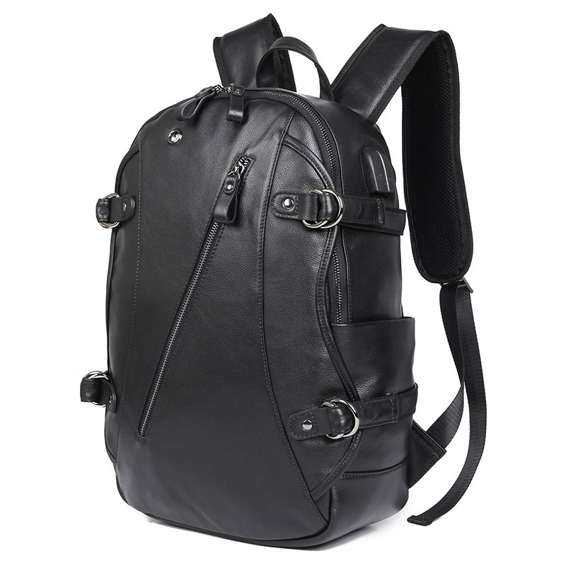 black leather travel backpack