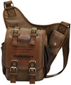 "Hollister" Canvas and PU Leather Crossbody Holster Hip Bag- Brown