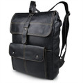 "Santa Cruz 2" Men's Soft Vintage Leather School Backpack - Black
