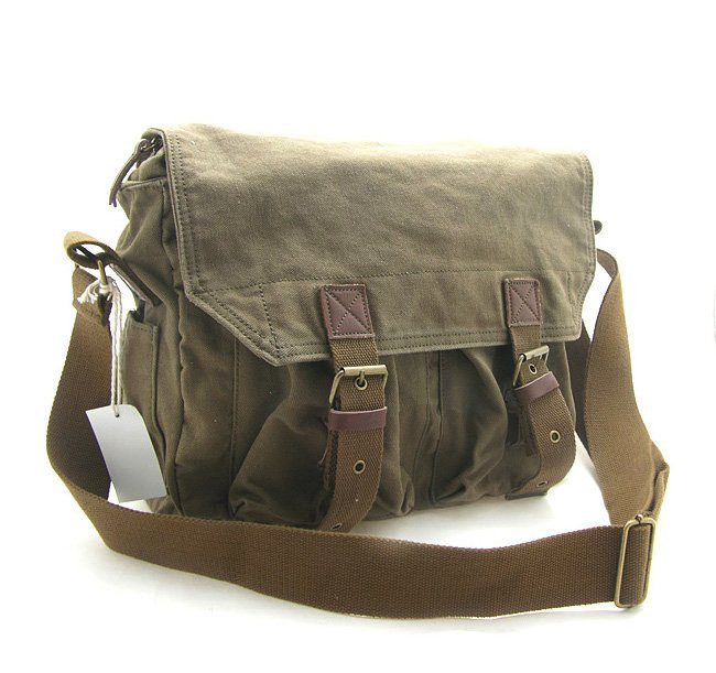 green canvas messenger bag