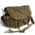Virginland "Scooter" Vintage Canvas Messenger Bag with Leather Straps - Army Green