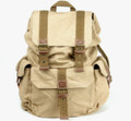 Virginland Medium Canvas Backpack with Leather Straps - Khaki Tan