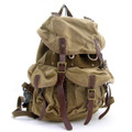 Virginland Vintage Canvas, Leather & Steal Rugged Day Backpack - Khaki Tan