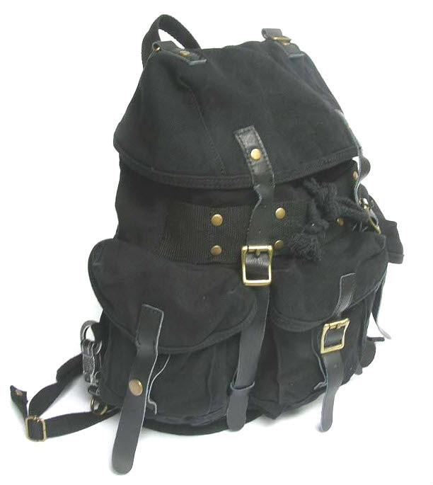 Brown /"Central Park/" Vintage Canvas /& Leather Rugged Day Backpack