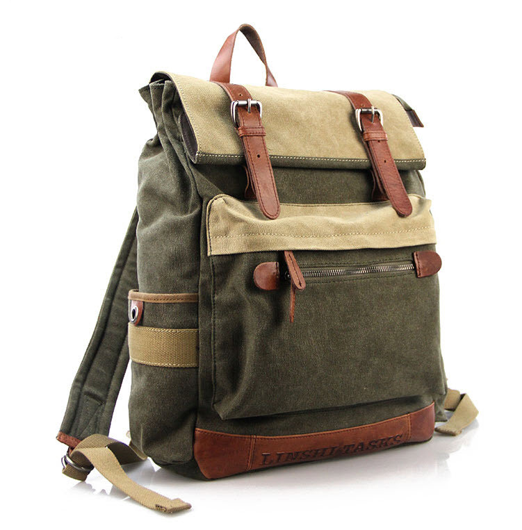 canvas backpack with leather straps