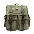 Amik "Bunker Hill" Italian-Style Vintage Canvas & Leather Backpack - Military Green