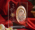 Italian Silver Greek Orthodox Mother Mary icon on a glass stand with Swarovski Crystals