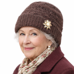 Floral Brooch Knit Beanie – Warm & Elegant Winter Hat